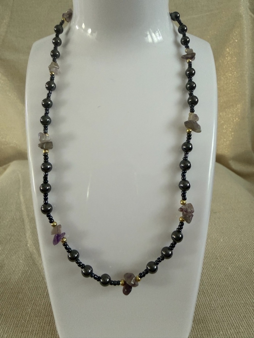 Hematite and Amethyst Bead Necklace - Women's Jewelry